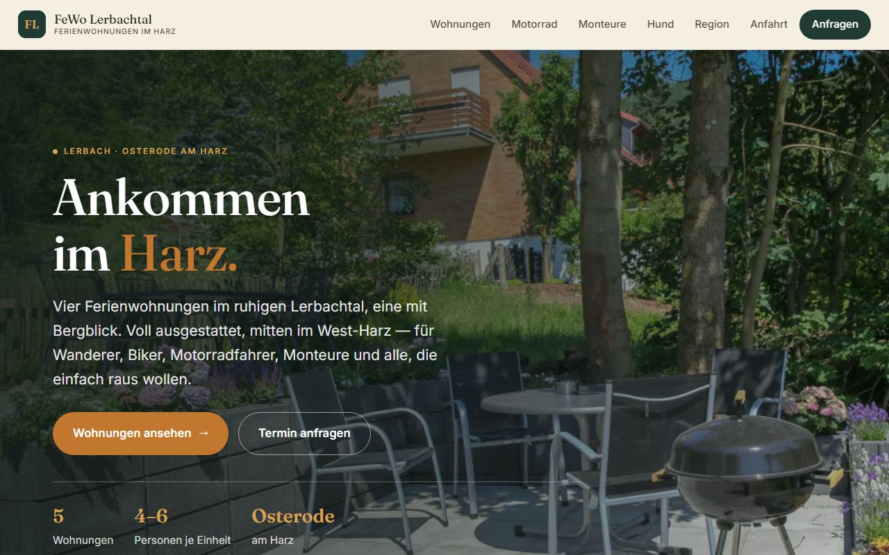 Website-Entwurf: Ferienwohnungen im Harz